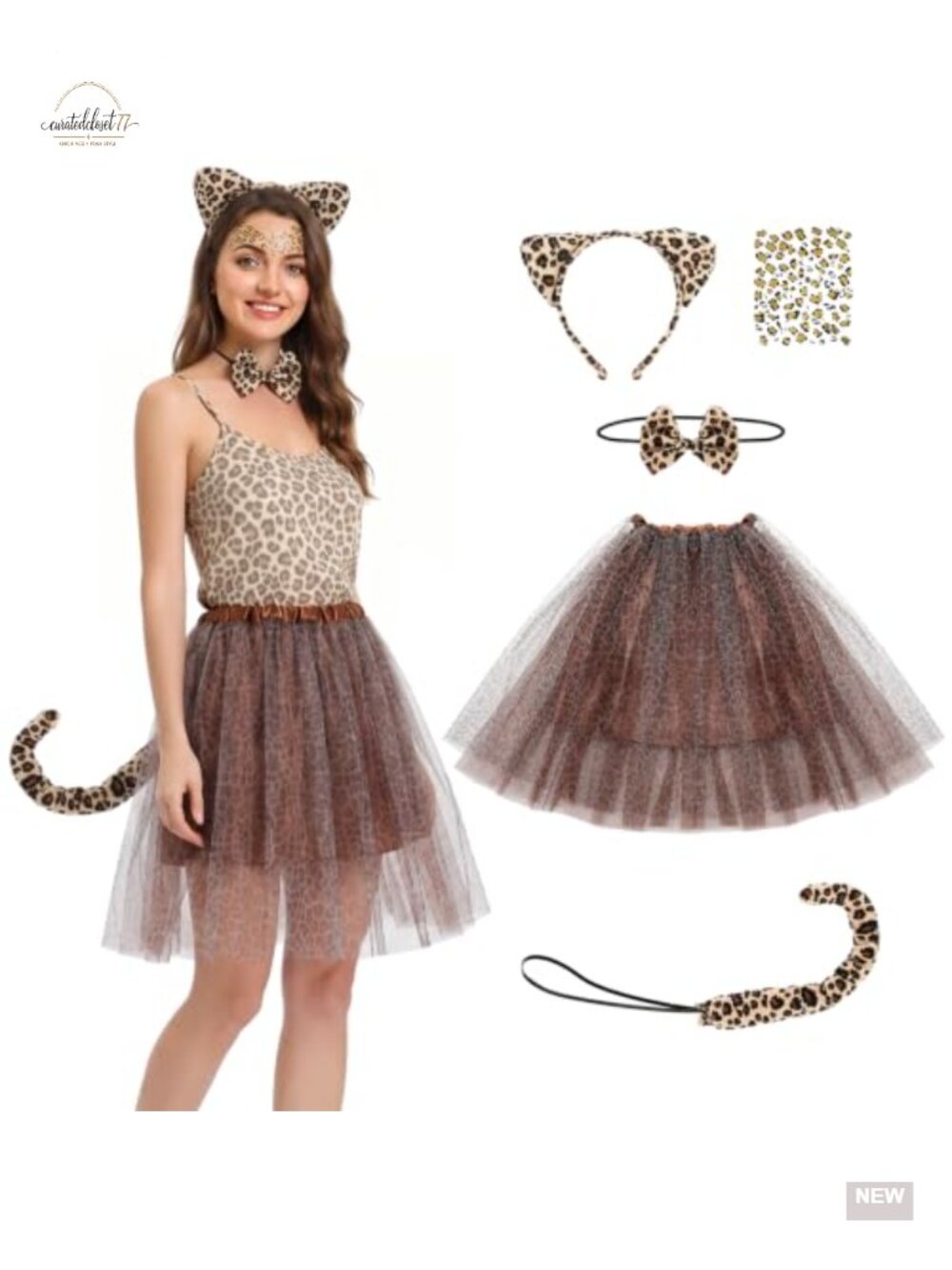 5 Pcs Halloween Leopard Costume Set Women Chiffon Skirt Headband Tail